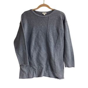 Pure Jill Blue‎ Cotton Ribbed Asymmetric Seam Sweater Casual Size M 3/4 Sleeves